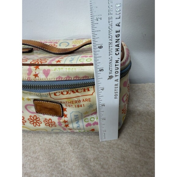 Y2K COACH MULTICOLOR RAINBOW LAMINATED BANDANA BLUE TOP HANDLE POUCH BAG PURSE - Picture 4 of 12